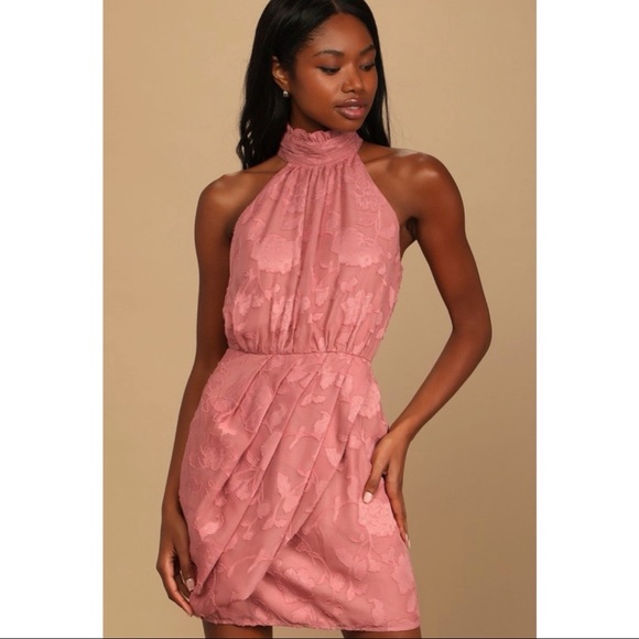 Lulu’s Chic Demeanor Pink Floral Halter Mini Dress (XS) - Picture 1 of 4